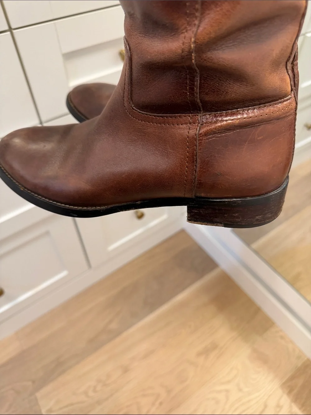 Tory Burch Kiernan Brown Leather Riding Boots with Gold Logo